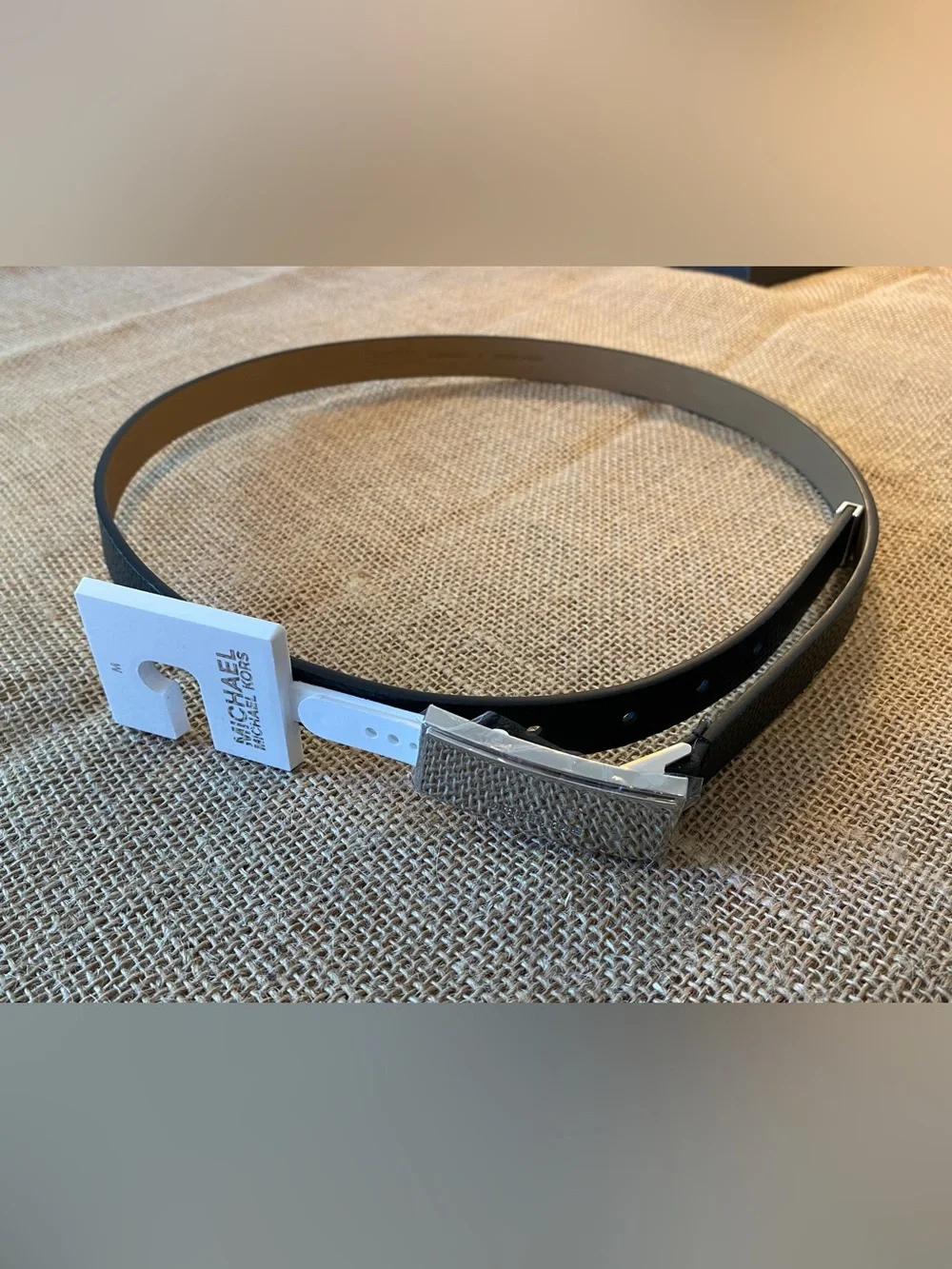 Michael Kors Black Leather Belt with Silver Buckle
